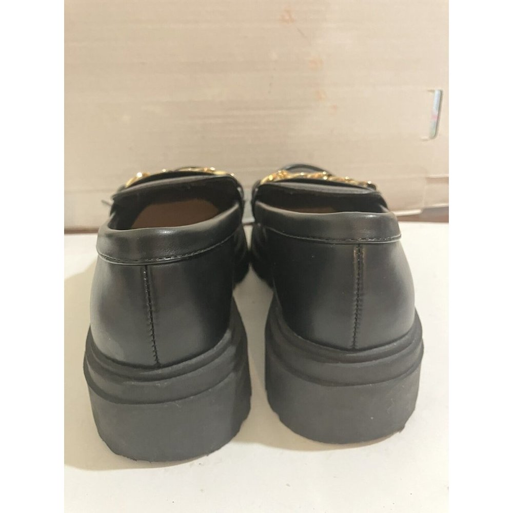 A New Day Women's Size 7.5 Black Gold Chain chunky Platform Loafers shoes - Picture 5 of 8
